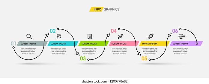Vector Infographic thin line design with icons and 6 options or steps. Infographics for business concept. Can be used for presentations banner, workflow layout, process diagram, flow chart, info graph