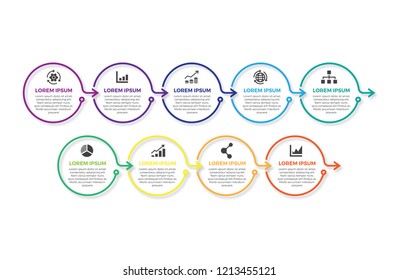 Vector Infographic thin line design with icons and 9 options or steps. Infographics for business concept. Can be used for presentations banner, workflow layout, process diagram, flow chart, info graph