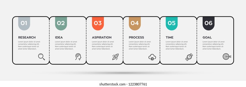 Vector Infographic thin line design with icons and 6 options or steps. Infographics for business concept. Can be used for presentations banner, workflow layout, process diagram, flow chart, info graph