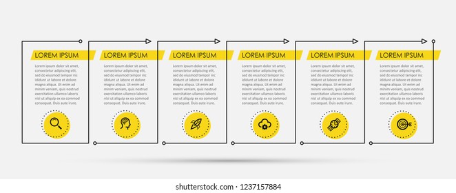 Vector Infographic thin line design with icons and 6 options or steps. Infographics for business concept. Can be used for presentations banner, workflow layout, process diagram, flow chart, info graph