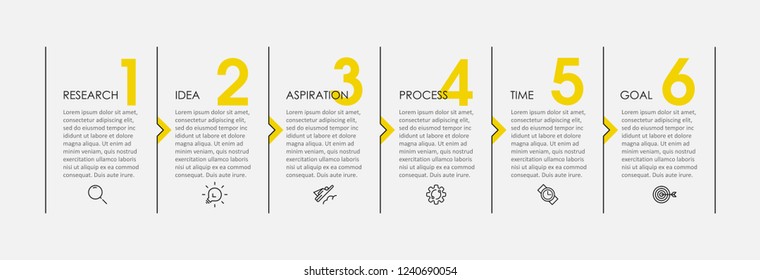 Vector Infographic thin line design with icons and 6 options or steps. Infographics for business concept. Can be used for presentations banner, workflow layout, process diagram, flow chart, info graph