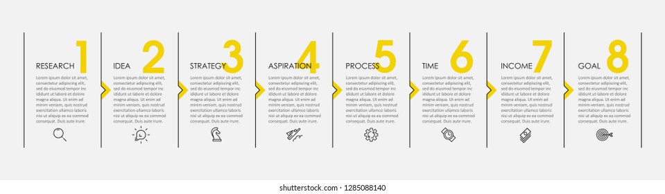 Vector Infographic thin line design with icons and 8 options or steps. Infographics for business concept. Can be used for presentations banner, workflow layout, process diagram, flow chart, info graph