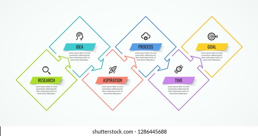 Vector Infographic thin line design with icons and 6 options or steps. Infographics for business concept. Can be used for presentations banner, workflow layout, process diagram, flow chart, info graph