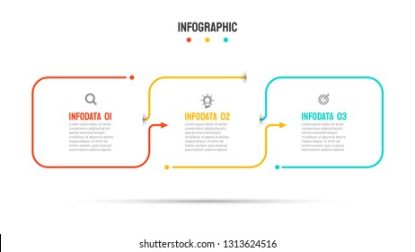 Vector infographic thin line design with, rectangle, arrow and marketing icons. Business concept with 3 options, steps or processes. Vector illustration.