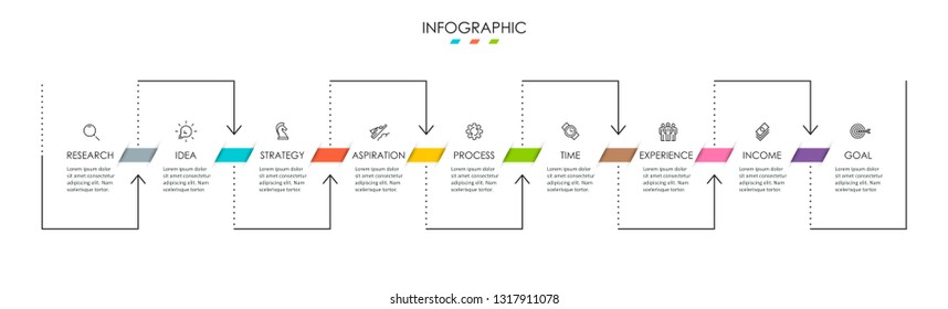 Vector Infographic thin line design with icons and 9 options or steps. Infographics for business concept. Can be used for presentations banner, workflow layout, process diagram, flow chart, info graph