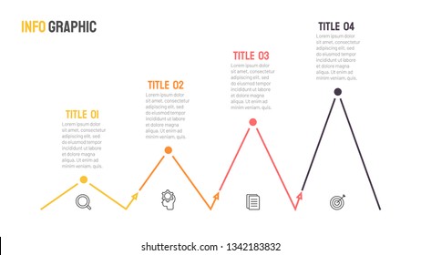 Vector Infographic thin line design with marketing icons. Business process with 4 options or steps. Can be used for presentations, workflow layout, process diagram, graph, annual report.