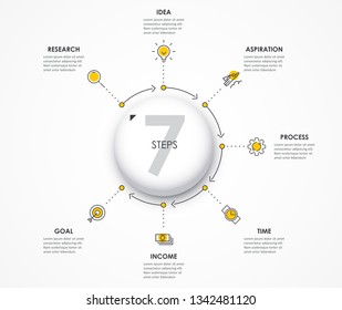Vector Infographic thin line design with icons and 7 options or steps. Infographics for business concept. Can be used for presentations banner, workflow layout, process diagram, flow chart, info graph