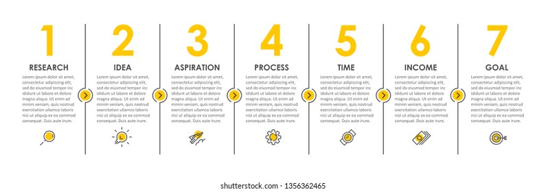 Vector Infographic thin line design with icons and 7 options or steps. Infographics for business concept. Can be used for presentations banner, workflow layout, process diagram, flow chart, info graph