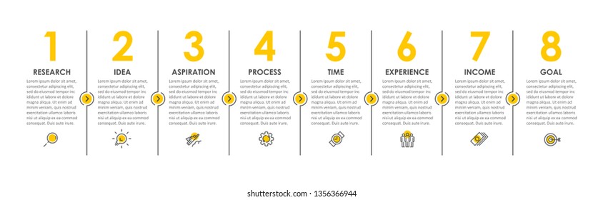 Vector Infographic thin line design with icons and 8 options or steps. Infographics for business concept. Can be used for presentations banner, workflow layout, process diagram, flow chart, info graph