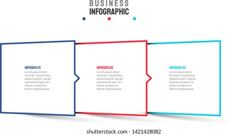 Vector infographic thin line design squares box and arrows with 3 options or steps. Can be used for process diagram, banner, presentations, workflow layout, info graph.