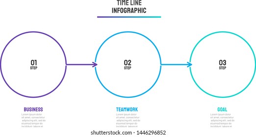 Vector infographic thin line design label with circle and arrow. Business concept with 3 step, option. Can be used for workflow diagram, info chart, report, presentations.