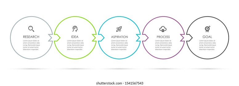 Vector Infographic thin line design template with icons and 5 options or steps.  Can be used for process diagram, presentations, workflow layout, banner, flow chart, info graph.