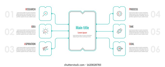 Vector Infographic thin line design with icons and 6 options or steps. Infographics for business concept. Can be used for presentations banner, workflow layout, process diagram, flow chart, info graph