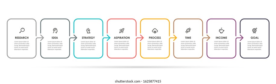 Vector Infographic thin line design with icons and 8 options or steps. Infographics for business concept. Can be used for presentations banner, workflow layout, process diagram, flow chart, info graph