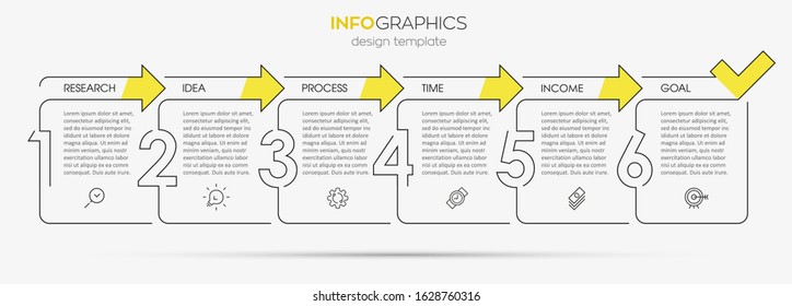 Vector Infographic thin line design with icons and 6 options or steps. Infographics for business concept. Can be used for presentations banner, workflow layout, process diagram, flow chart, info graph