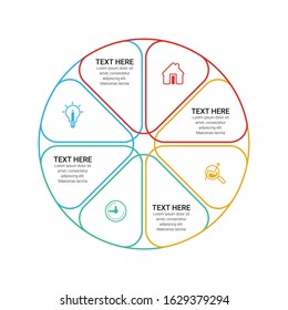 Vector Infographic thin line design with icons and 3, 4, 5, 6 options or steps. Infographics for business concept. Can be used for presentations banner, workflow layout, process diagram, flow chart