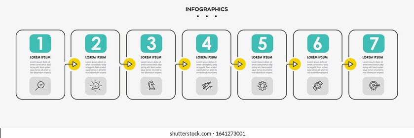 Vector Infographic thin line design with icons and 7 options or steps. Infographics for business concept. Can be used for presentations banner, workflow layout, process diagram, flow chart, info graph