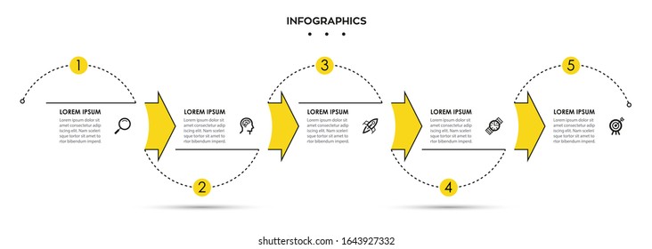 Vector Infographic thin line design template with icons and 5 options or steps.  Can be used for process diagram, presentations, workflow layout, banner, flow chart, info graph.