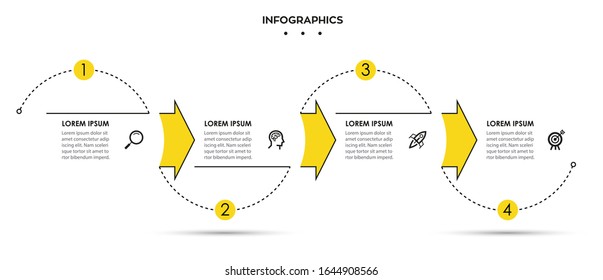 Vector Infographic thin line design template with icons and 4 options or steps.  Can be used for process diagram, presentations, workflow layout, banner, flow chart, info graph.