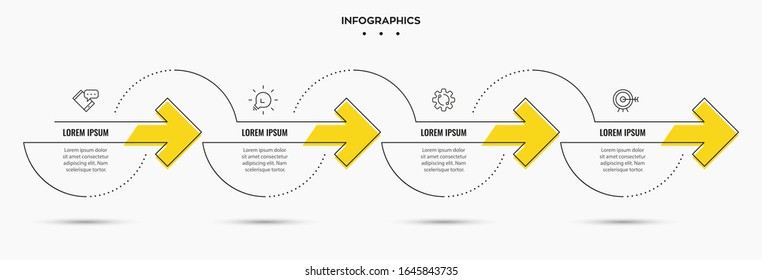 Vector Infographic thin line design template with icons and 4 options or steps.  Can be used for process diagram, presentations, workflow layout, banner, flow chart, info graph.