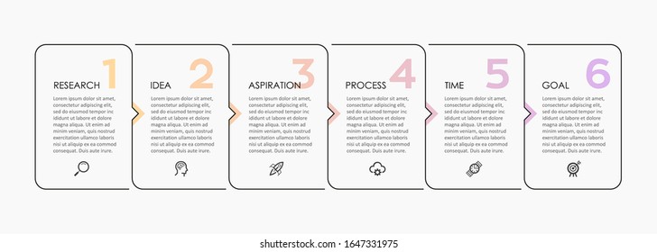 Vector Infographic thin line design with icons and 6 options or steps. Infographics for business concept. Can be used for presentations banner, workflow layout, process diagram, flow chart, info graph