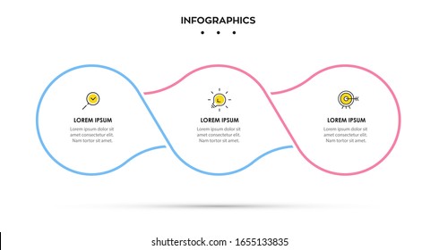 Vector Infographic thin line design template with 3 options or steps.  Can be used for process diagram, presentations, workflow layout, banner, flow chart, info graph.