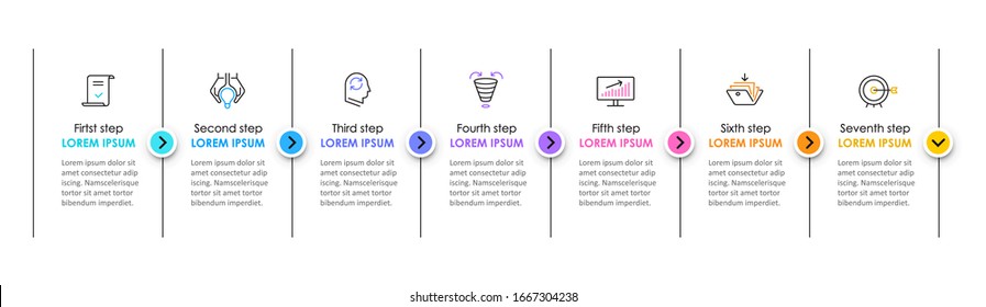 Vector Infographic thin line design with icons and 7 options or steps. Infographics for business concept. Can be used for presentations banner, workflow layout, process diagram, flow chart, info graph