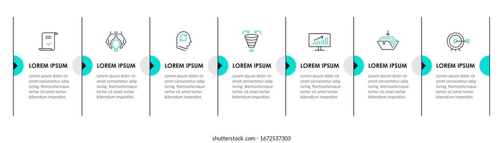 Vector Infographic thin line design with icons and 7 options or steps. Infographics for business concept. Can be used for presentations banner, workflow layout, process diagram, flow chart, info graph