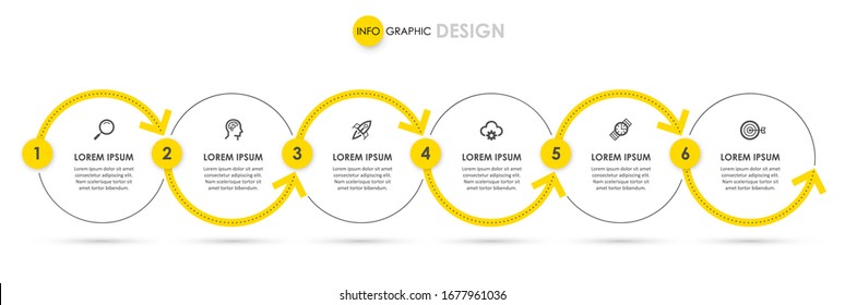 Vektorillustration Infografik dünne Linie Design mit Symbolen und 6 Optionen oder Schritte.