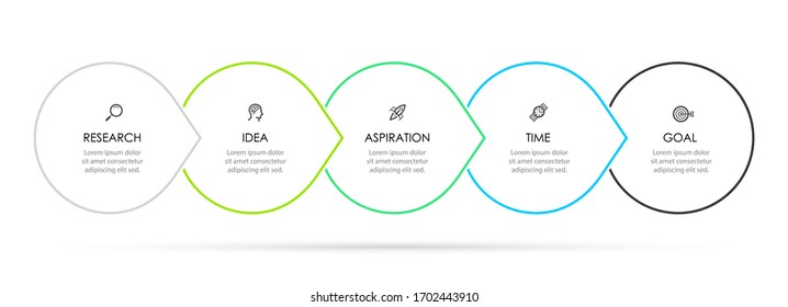 Vector Infographic thin line design template with icons and 5 options or steps.  Can be used for process diagram, presentations, workflow layout, banner, flow chart, info graph