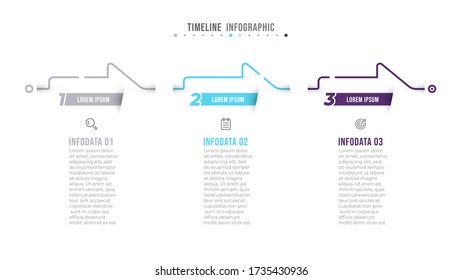 Vector infographic thin line design with arrows process elements and number 3 options or steps. Business concept for presentations, annual report, info graph.
