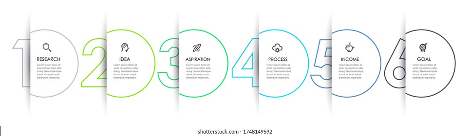 Vector Infographic thin line design with icons and 6 options or steps. Infographics for business concept.