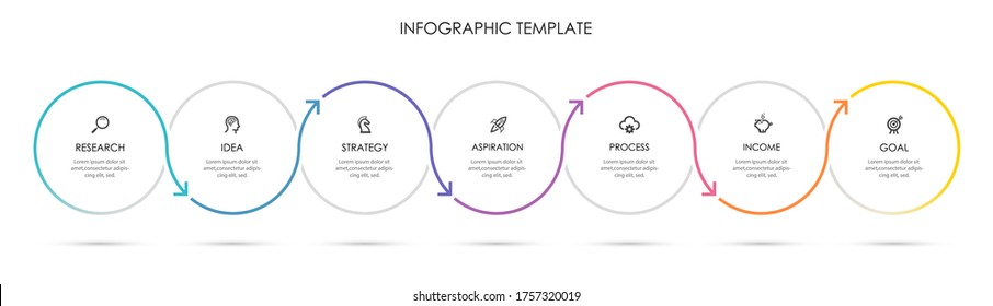 Vector Infographic thin line design with icons and 7 options or steps. Infographics for business concept.