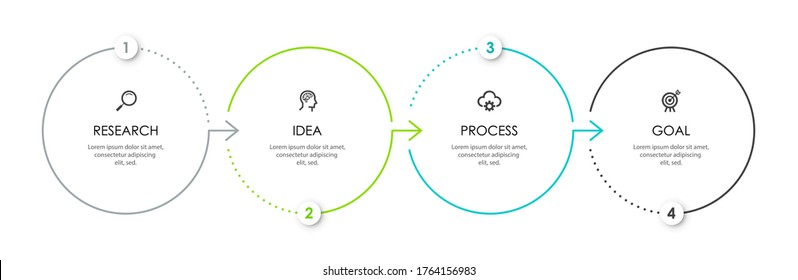 Diseño de línea delgada Vector Infographic con iconos y 4 opciones o pasos. Infografía para el concepto de negocio. Se puede utilizar para presentaciones banner, diseño de flujo de trabajo, diagrama de procesos, diagrama de flujo, gráfico de información