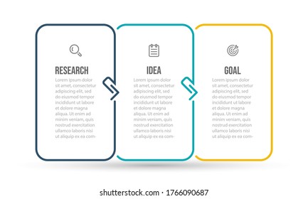 Vector Infographic thin line design label with icons and 3 options, steps, arrows. Business template for presentation.