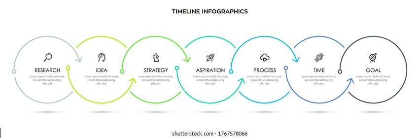 Vector Infographic Thin Line Design With Icons And 7 Options Or Steps. Infographics For Business Concept. Can Be Used For Presentations Banner, Workflow Layout, Process Diagram, Flow Chart, Info Graph