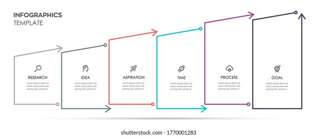 Vector Infographic thin line design with icons and 6 options or steps. Infographics for business concept. Can be used for presentations banner, workflow layout, process diagram, flow chart, info graph