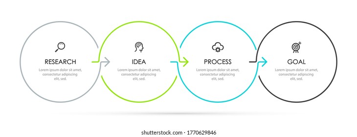 Diseño de línea delgada Vector Infographic con iconos y 4 opciones o pasos. Infografía para el concepto de negocio. Se puede utilizar para presentaciones banner, diseño de flujo de trabajo, diagrama de procesos, diagrama de flujo, gráfico de información