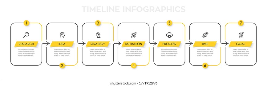 Vector Infographic thin line design with icons and 7 options or steps. Infographics for business concept. Can be used for presentations banner, workflow layout, process diagram, flow chart, info graph