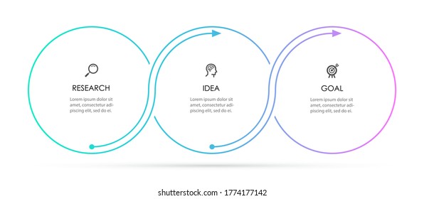 Vector Infographic thin line design with icons and 3 options or steps. Infographics for business concept. Can be used for presentations banner, workflow layout, process diagram, flow chart, info graph