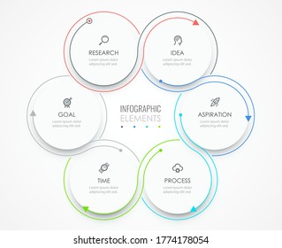 Vector Infographic thin line design template with icons and 6 options or steps.  Can be used for process diagram, presentations, workflow layout, banner, flow chart, info graph.