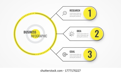 Vector Infographic thin line design template with arrows and 3 options or steps.  Can be used for process diagram, presentations, workflow layout, banner, flow chart, info graph.