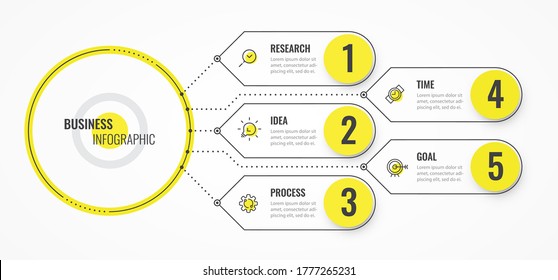 Vector Infographic thin line design template with arrows and 5 options or steps. Can be used for process diagram, presentations, workflow layout, banner, flow chart, info graph.