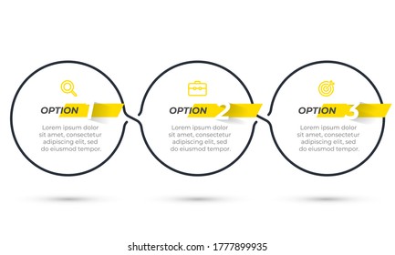 Diseño de línea delgada de infografía vectorial con iconos y círculo. Concepto de negocio con 3 pasos. Se puede utilizar para diseño de flujo de trabajo, diagrama, informe anual, diseño web.