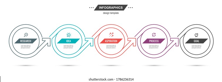Plantilla de diseño de línea delgada Vector Infographic con iconos y 5 opciones o pasos.  Se puede utilizar para el diagrama de procesos, presentaciones, diseño de flujo de trabajo, banner, diagrama de flujo, gráfico de información.