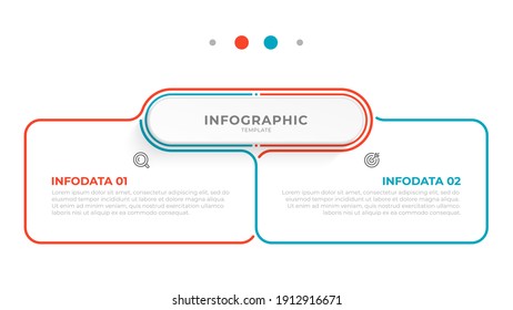 Diseño de línea delgada con infografía vectorial con iconos de marketing. Concepto de negocio con 2 opciones, pasos o procesos.