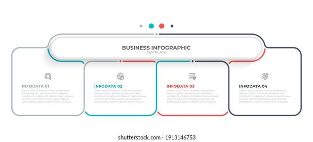 Diseño de línea delgada con infografía vectorial con iconos de marketing. Concepto de negocio con 4 opciones, pasos o procesos.