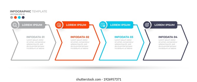 Vector infographic thin line design elements with arrow and icon. Business concept with 4 options, steps, parts. Can be used for info chart, workflow layout, web design.