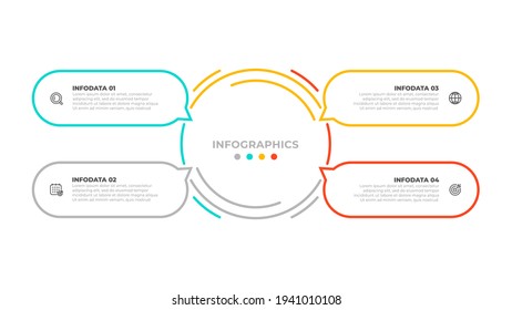 Vector infographic thin line design with circle and icons. Business concept with 4 options or steps.