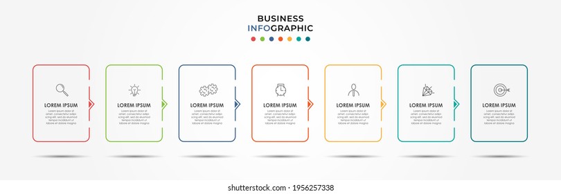 Vector Infographic thin line design business template with icons and 7 options or steps. Can be used for process diagram, presentations, workflow layout, banner, flow chart, info graph
